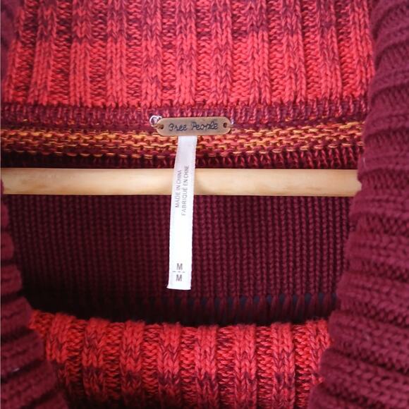 Free People SZ M Close To Me Pullover Cowel Neck Striped Sweater In Berry Boho - Picture 5 of 6